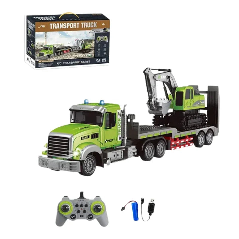 Remote Control Semi-Trailer Transport Truck with Alloy Excavator