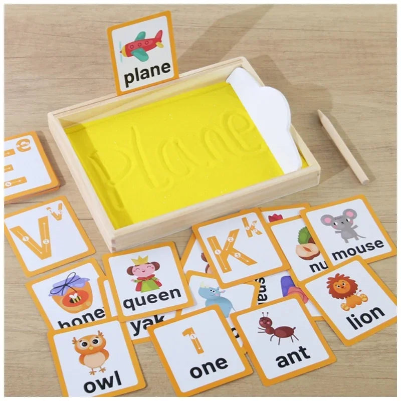 Montessori Wooden Sand Tray for Kids – Sensory Writing Practice Board