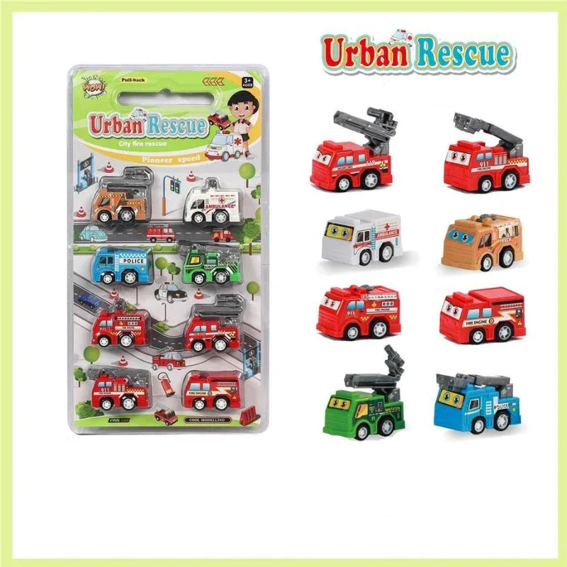 Urban Rescue Team Pullback Vehicle Set – 8 Mini Vehicles for Kids