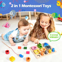 Montessori Wooden Sorting & Stacking Puzzle with Fishing Game