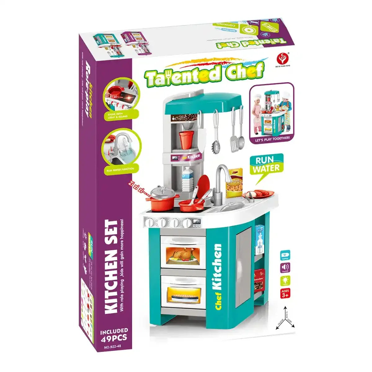 Talented Chef Kitchen Playset – Role Play Sink with Running Water, Stove with Fire Light & Sound