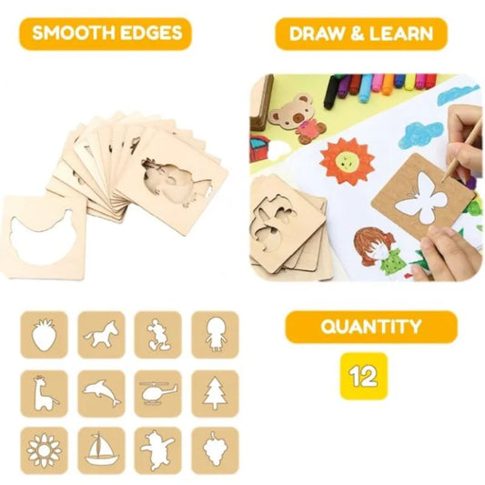 DIY Kids Wooden Stencils Drawing Kit - 24 Piece