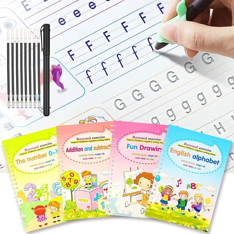 4 in 1 Pack of Sank Magic Reusable Writing Book with Pens & Refill