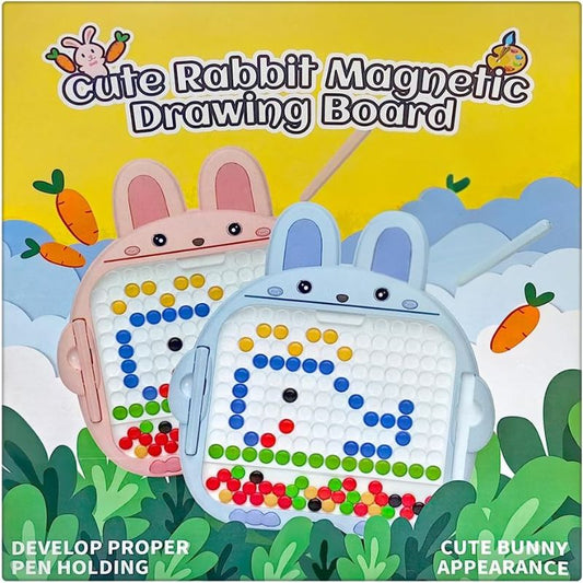 Cute Rabbit Magnetic Drawing Board for Children, Travel Toy Doodle Board with 2 Magnetic Pens and 80 Beads, Magnetic Learning Toy for Kids (Blue)