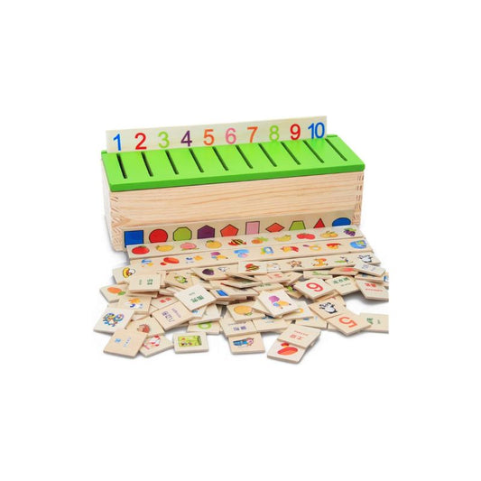 LONGLOVE Wooden Knowledge Classification Box Educational Toy for Early Learning & Cognitive Development