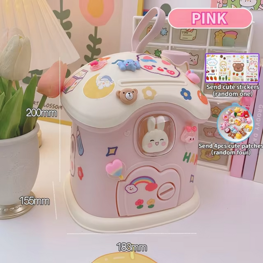 Adorable Bunny Design Coin Box With Cute Stickers And Patches