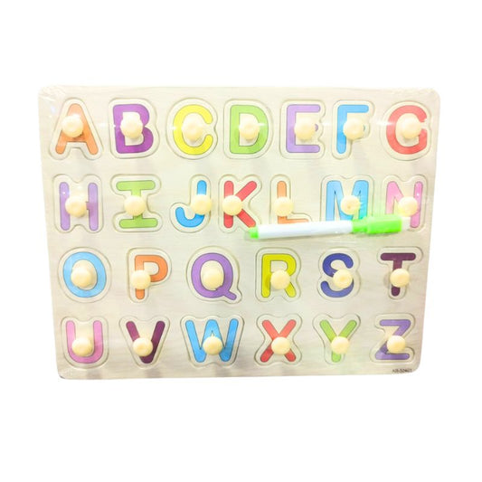 Wooden A-to-Z Capital Letters with Knobs & Whiteboard Back – Includes Marker for Creative Learning