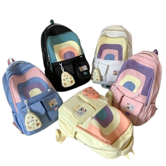 Rainbow Design Backpack with Cute Charm For Kids