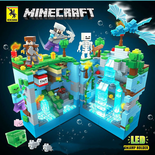 Minecraft Building Block Hidden Depths Scene Compatible Lego with Lighting Kit Toy For Kids