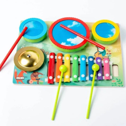 MontyMaestro: 2-in-1 Wooden Drum & Xylophone Musical Toy for Babies & Toddlers