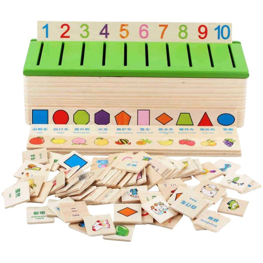 LONGLOVE Wooden Knowledge Classification Box Educational Toy for Early Learning & Cognitive Development