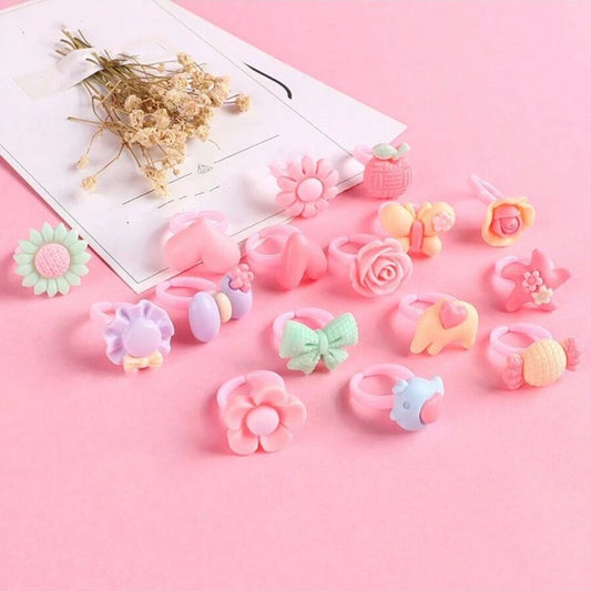 50pcs Girls Cartoon Shaped Resin Rings, Princess Rings, Party Decorative Accessories (Random Color & Style, With box)