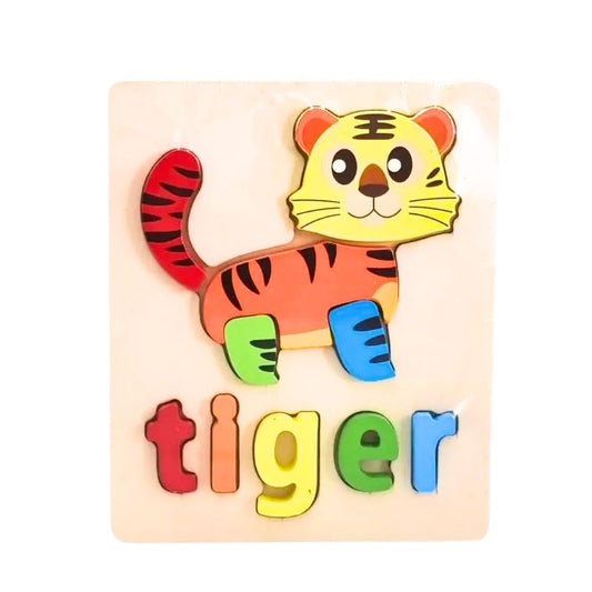 Interactive Wooden 3D Animal Name Puzzle for Kids