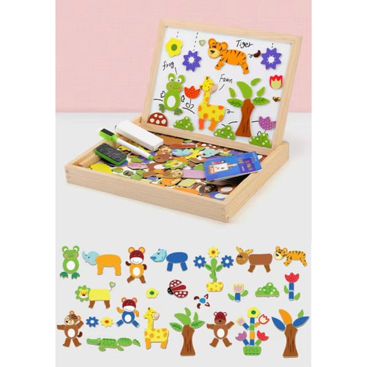 Wooden Multifunction Children Animal Puzzle Writing Magnetic Drawing Board Blackboard Learning Education Toys For Kids