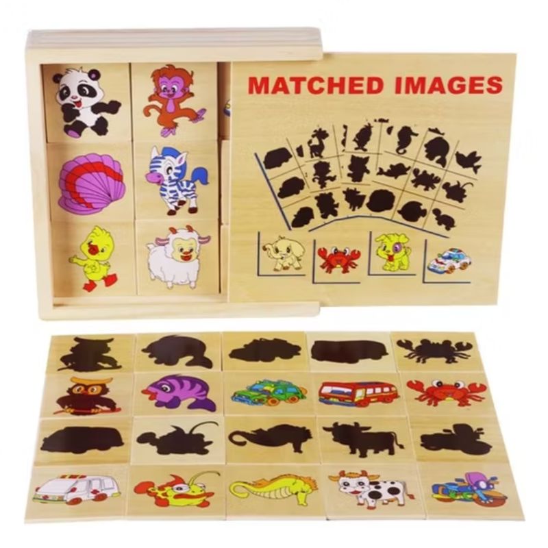 Wooden Shadow Matching Cards Puzzle Learning Concentration Educational Kids Montessori Board Games Toys (72 pcs)