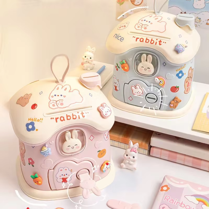 Adorable Bunny Design Coin Box With Cute Stickers And Patches