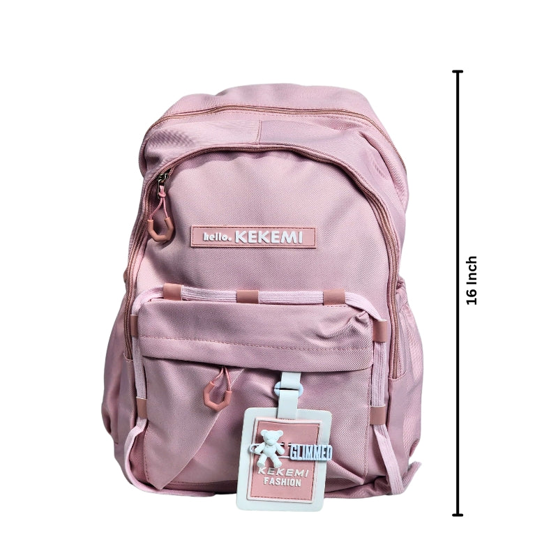 Hello KEKEMI Premium Quality School Bag Collage Backpack Pink 16 Inch (8559)