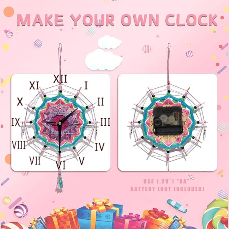 2 In 1 DIY Clock Lucky Pendant Mandala Waving String Art For Kids