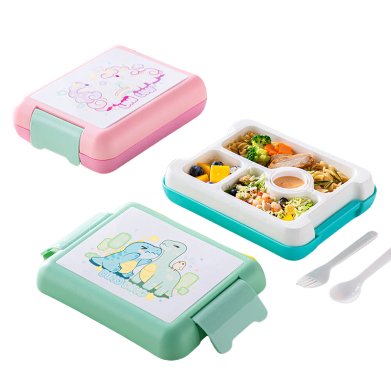 Cute Dino & Unicorn Plastic Lunch Box for Kids