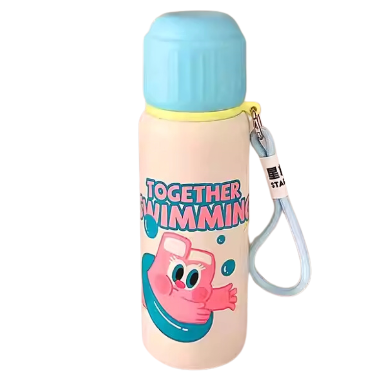 Cartoon Printed Water Bottle With Portable Thermos Cup (550ml)