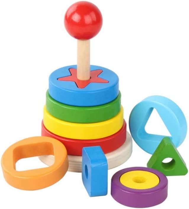 Rainbow Stacker & Shape Sorter – Wooden Rings for Endless Fun