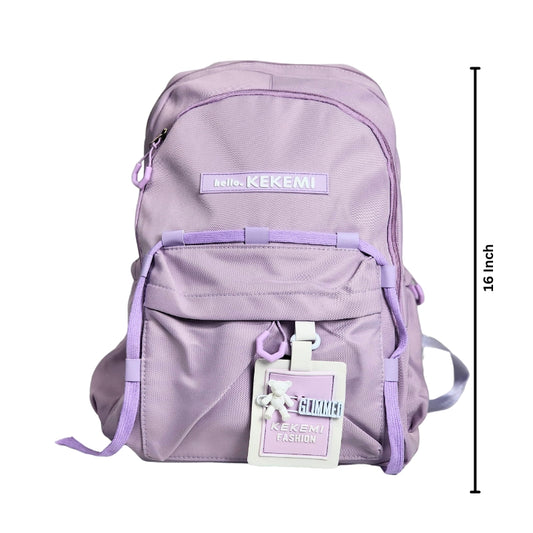 Hello KEKEMI Premium Quality School Bag Collage Backpack Light Purple 16 Inch (8559)