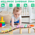 Wooden Dinosaur Number Train Set -11 PCS Includes an Engine, Montessori Toy Train