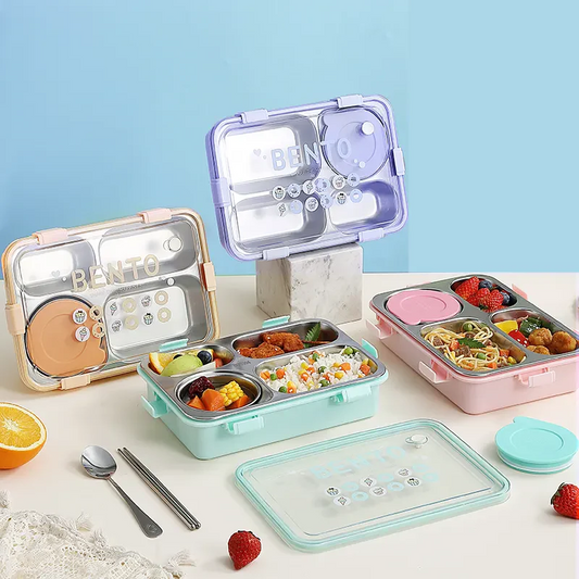 BENTO Stainless Steel Lunch Box 4 Compartments with Soup Cup (7091)