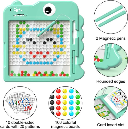 Cute Dinosaur Magnetic Drawing Board for Children, Travel Toy Doodle Board with Magnetic Pen and Beads, Magnetic Learning Toy for Boys and Girls