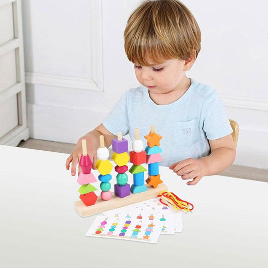 Colorful 5-Column Wooden Bead Stacking & Sorting Toy – Fun Learning Adventure