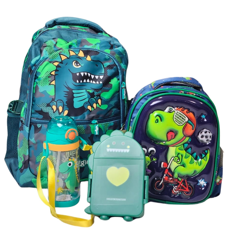 Dino Themed School Deal For Kids (Backpack - Lunch Bag/Box & Bottle)