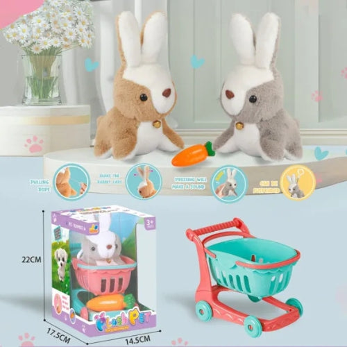 Plush Pet playmate set with a sound-making rabbit and a miniature shopping cart