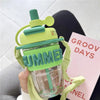 Kids Summer Theme Water Bottle with Strap Straw Letter Design