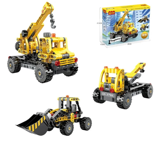 COGO Engineer Construction Vehicle Building Blocks Set Crane Bulldozer Loader Kids