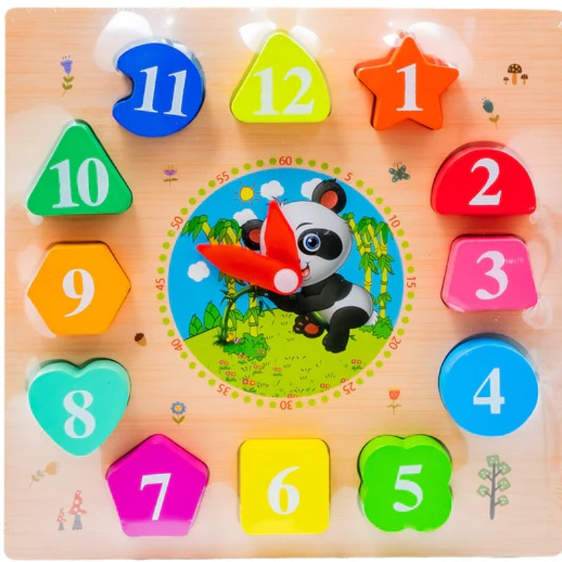 Toygenix Wooden Panda Clock Puzzle – 3-in-1 Montessori Shape Sorter & Time Learning Educational Toy | Deal