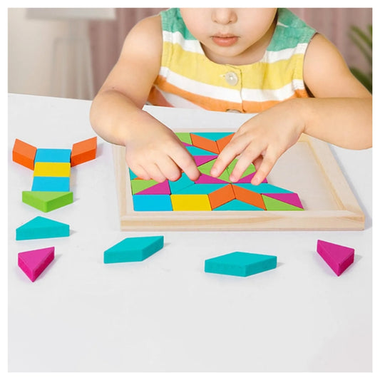 Wooden Geometric Pattern Blocks Puzzle – Colorful Tangram Jigsaw for Kids | Deal