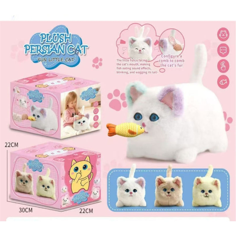 Interactive Plush Persian Cat Toy Set with Feeding Fish and Grooming Accessories