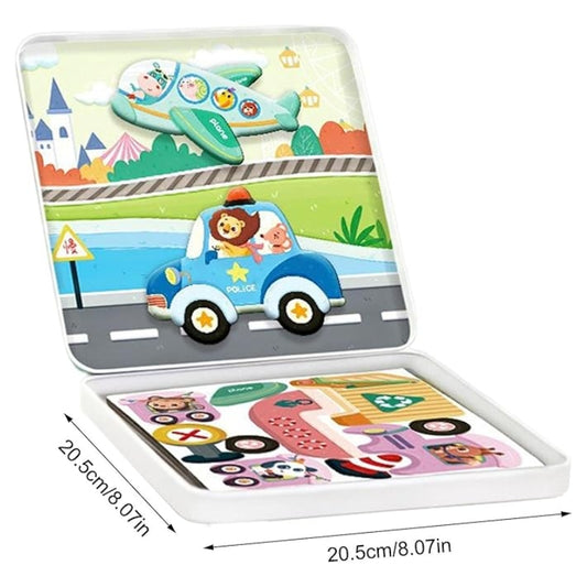 Toygenix Magnetic Transport & Animals Creative Puzzle Case – 2-in-1 Educational Travel Toy for Kids