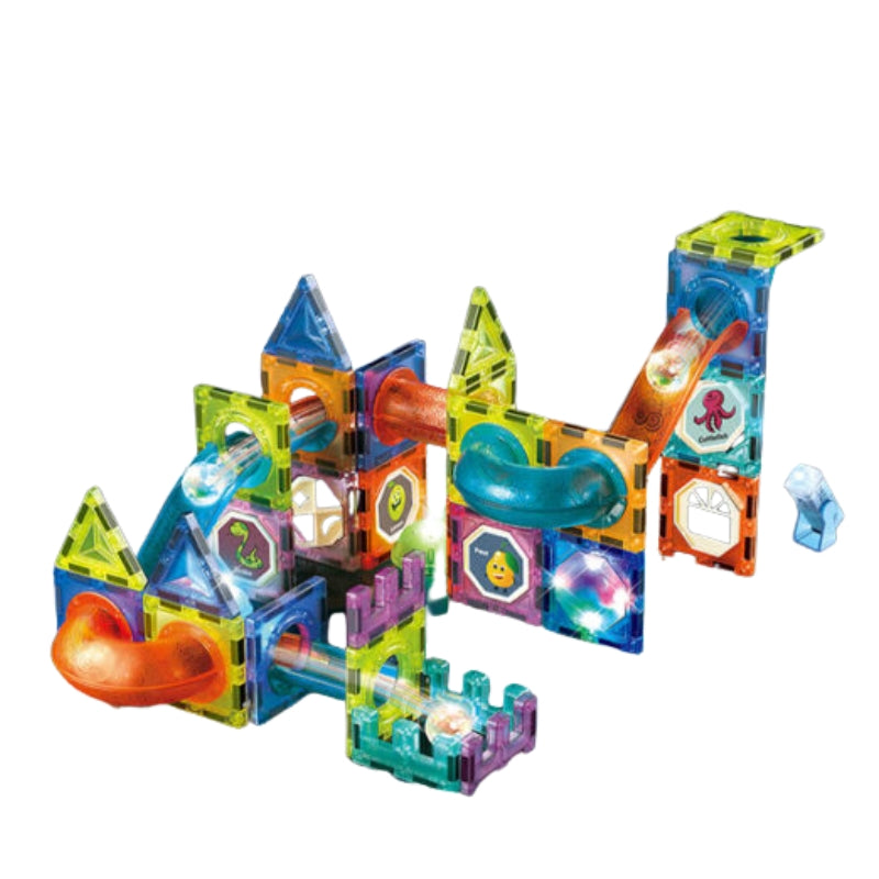 Glow-in-the-Dark Magnetic Marble Run – 3D STEM Building Blocks & Racing Track