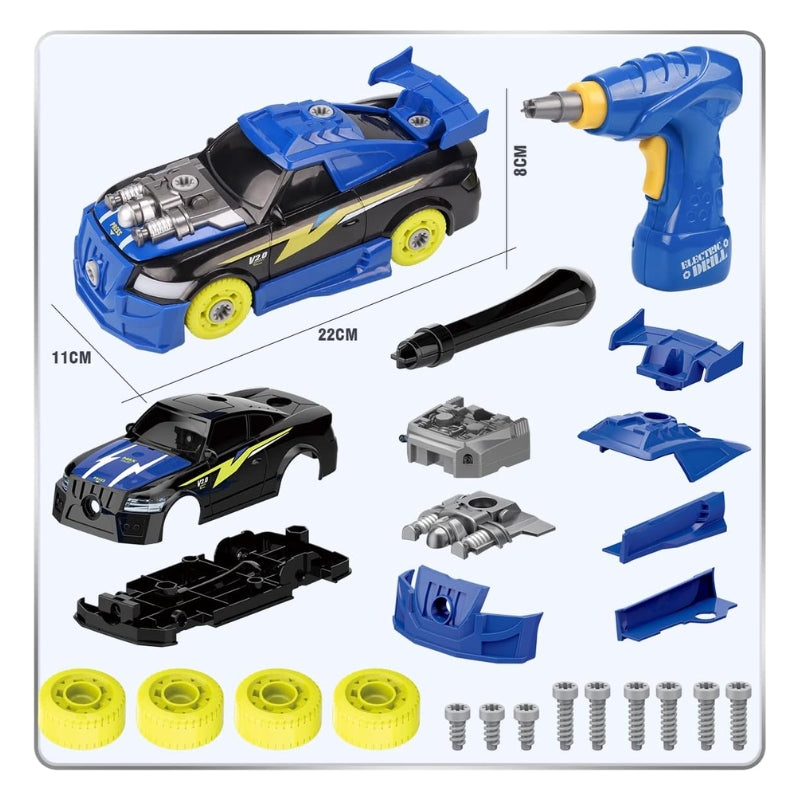STEM Take Apart Racing Car Kit – 30-Piece DIY Construction Toy with Electric Drill