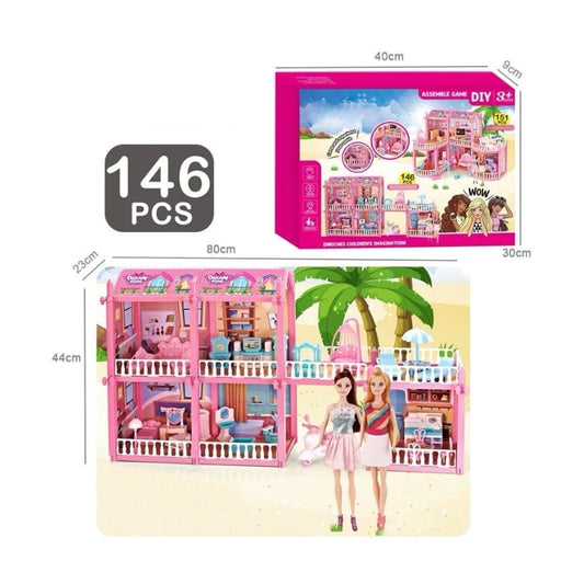 Barbie Villa Series DIY Dollhouse 166 Pcs Set | Luxury Dream House for Girls | Creative Building Playset