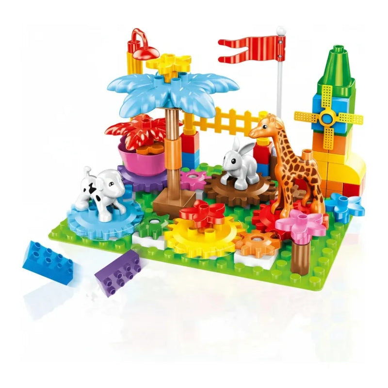 Rotating Gears Animal Jungle Building Blocks Set for Toddlers