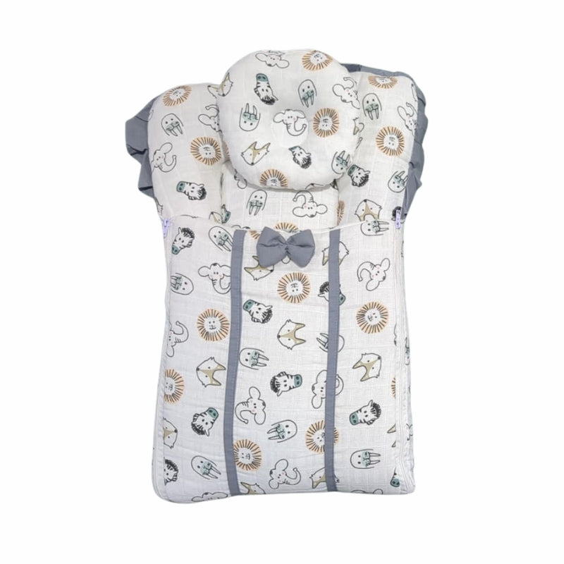Premium Doll Swaddle Set - Quilted Animal Safari & Floral Print with Bolster Pillow
