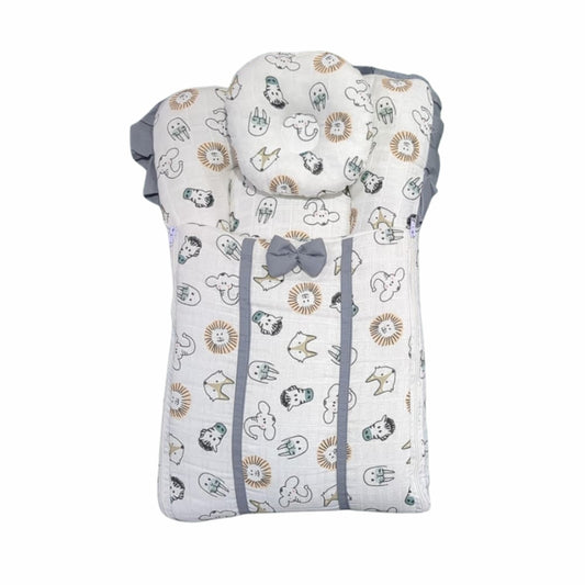 Premium Doll Swaddle Set - Quilted Animal Safari & Floral Print with Bolster Pillow