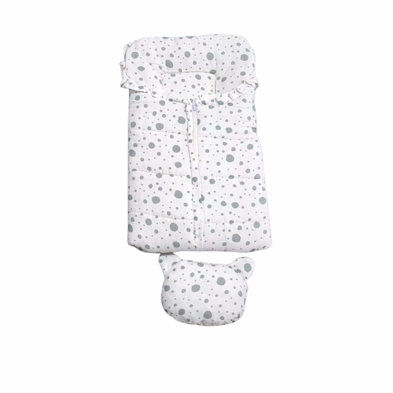 Quilted Pattern Doll Sleeping Bag with Bear Pillow - Polka Dot & Geometric Swaddle assorted