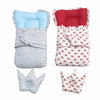 Royal Doll Sleeping Bag Set - Quilted Swaddle with Crown Pillow (Tractor & Geometric Print)