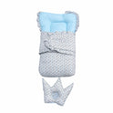 Royal Doll Sleeping Bag Set - Quilted Swaddle with Crown Pillow (Tractor & Geometric Print)