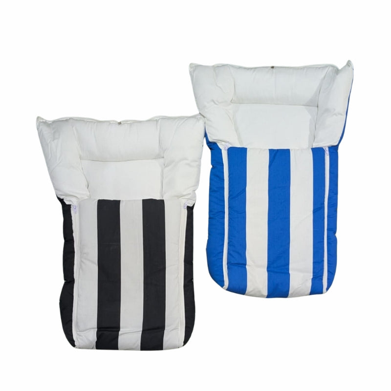 Nautical Striped Doll Sleeping Bag - Quilted Swaddle with Bold Vertical Stripes (Black & Blue)