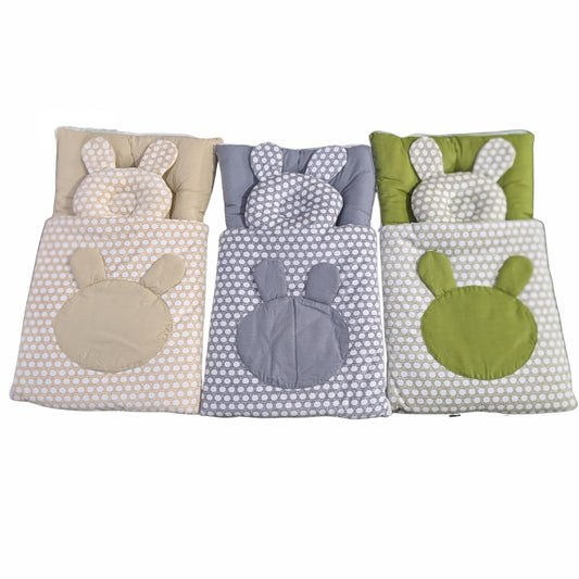 Polka Dot Rabbit Doll Sleeping Bag Set - Quilted Swaddle with Bunny Appliqué & Pillow