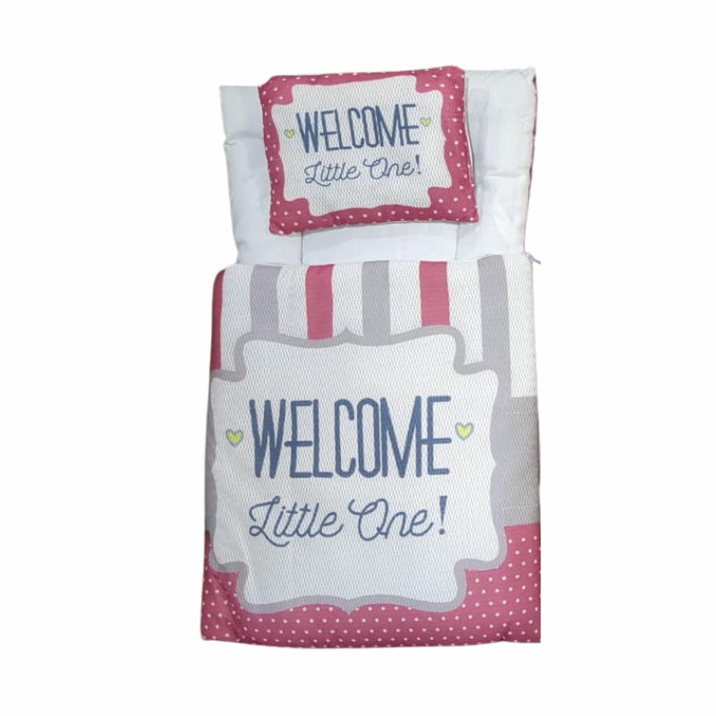 "Welcome Little One" Quilted Doll Sleeping Bag Set - Baby Doll Bedding with Pillow